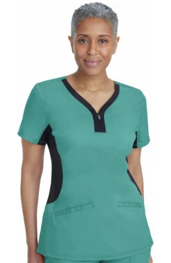 Clearance Women's Jessi Y-Neck Side Panel Yoga Solid Scrub Top