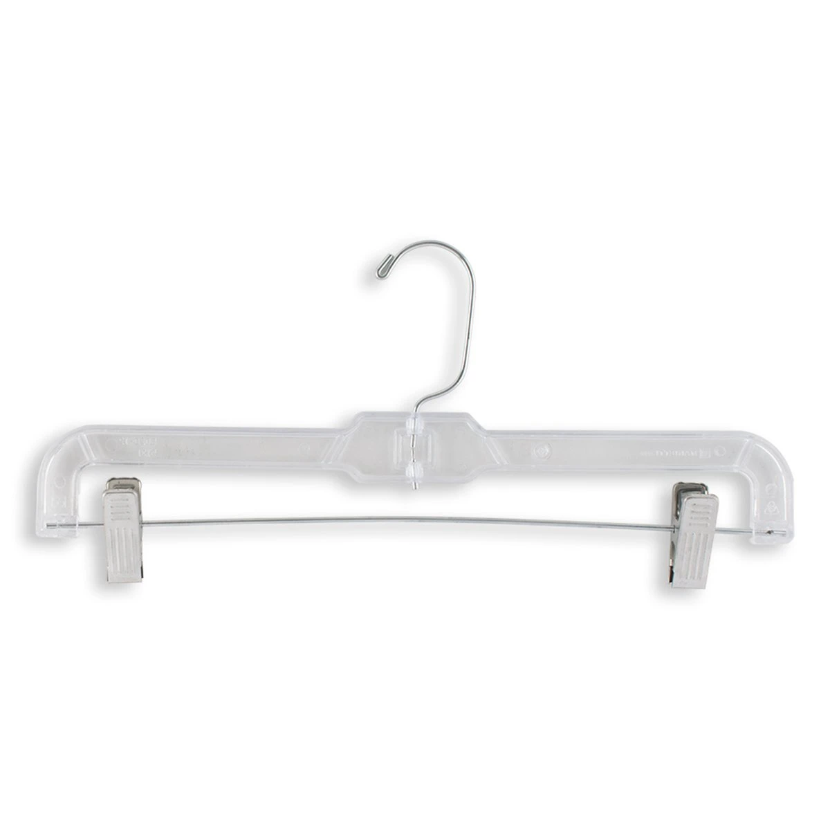 Plastic Skirt Hangers - 14" Length/ 4 5/8" Neck - 100/Box - Clear 3 Plastic Skirt Hangers - 14" Length/ 4 5/8" Neck - 100/Box - Clear