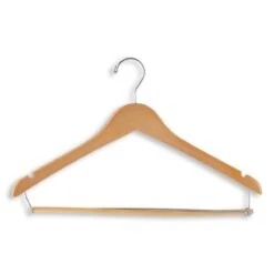 Wooden Hangers W/ Lock Down Bar - 17" Length/ 4 1/4" Neck - 100/Pack