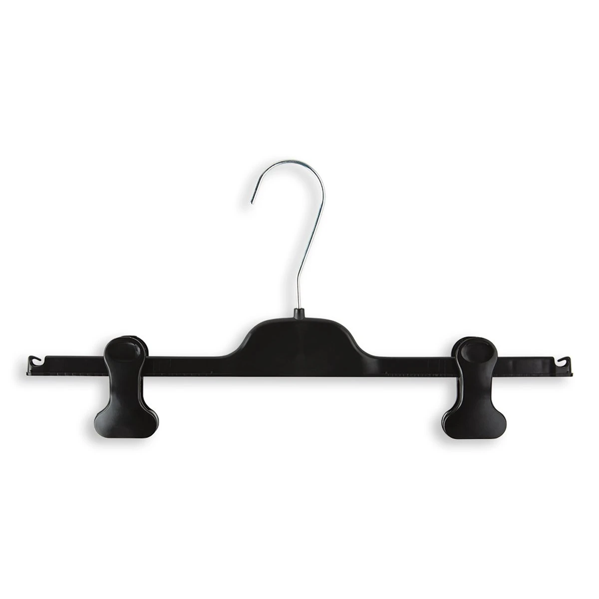 Adjustable Pant/Skirt Plastic Hangers - 14" Length/ 4 1/4" Neck - 250/Box - Black 3 Adjustable Pant/Skirt Plastic Hangers - 14" Length/ 4 1/4" Neck - 250/Box - Black