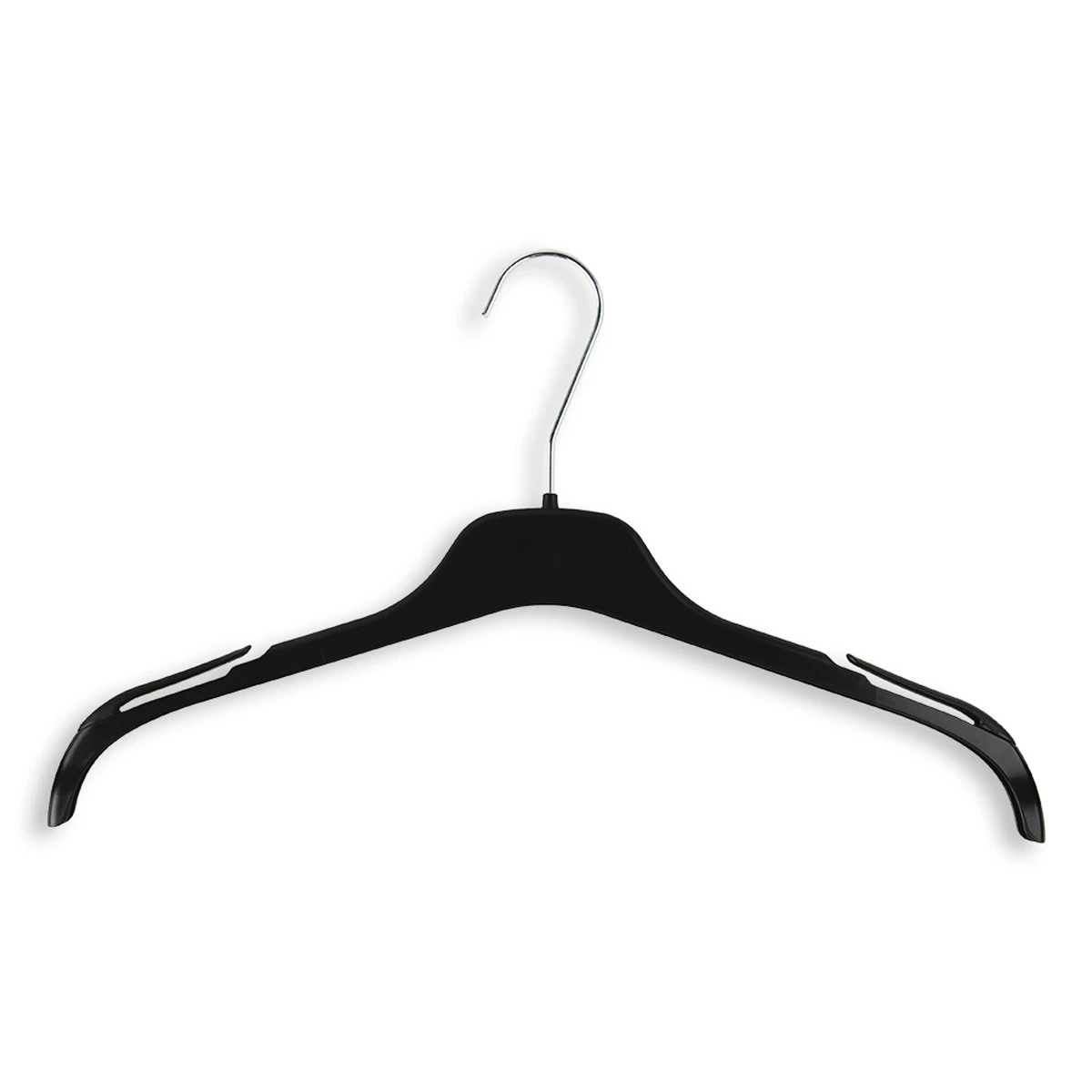 Women's Plastic Hangers W/Metal Hook - 16" Length/ 4 1/4" Neck - 300/Box - Black 3 Women's Plastic Hangers W/Metal Hook - 16" Length/ 4 1/4" Neck - 300/Box - Black
