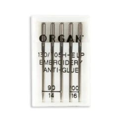 Organ Anti-Glue Embroidery Home Machine Needles - Size 14, 16 - 15x1, 130/705H-ELP - 5/Pack